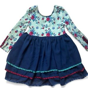 🌸 Wildflowers Girls Floral Chiffon Layered Dress Size 4 – Long Sleeve Twirl